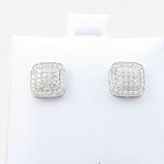 Mens .925 sterling silver White 6 row rounded square earring MLCZ160 3mm thick and 8mm wide Size 2