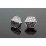 .925 Sterling Silver White Hexagon White and Black Onyx Crystal Micro Pave Unisex Mens Stud Earrings