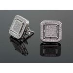 .925 Sterling Silver White Square White Crystal Micro Pave Unisex Mens Stud Earrings 2