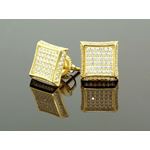 .925 Sterling Silver Yellow Square White Crystal Micro Pave Unisex Mens Stud Earrings 2