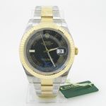 Rolex Datejust II Black Roman Dial 18k Yellow Gold Fluted Bezel Two Tone Oyster Bracelet Mens Watch 