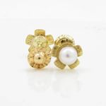 14K Yellow gold Flower pearl stud earrings for Children/Kids web212 2