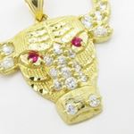 Mens 10k Yellow gold Red and white gemstone cow head charm EGP82 2