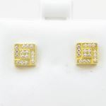 Mens .925 sterling silver Yellow 4 row square earring MLCZ123 3mm thick and 6mm wide Size 2