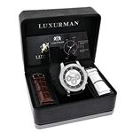 Luxurman Watches Mens Diamond Watch 0.25ct Freeze Black Genuine Leather Strap 4