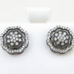 Womens .925 sterling silver Black and white flower earring 1 MLCZ253 4mm thick and 11mm wide Size 2