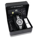 Luxurman Watches: Ladies Diamond Watch 3ct Black Interchangeable Straps 4