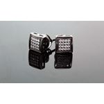 .925 Sterling Silver Black Square White Crystal Micro Pave Unisex Mens Stud Earrings 7mm 2