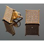 .925 Sterling Silver Yellow Square White Crystal Micro Pave Unisex Mens Stud Earrings 2
