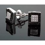 .925 Sterling Silver White Square White and Black Onyx Crystal Micro Pave Unisex Mens Stud Earrings 