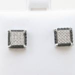 Mens .925 sterling silver Black and white 6 row square earring MLCZ115 4mm thick and 7mm wide Size 2