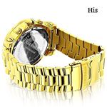 Large New His and Hers Yellow Gold Plated Luxurman Real Diamond Watch Set 0.55ct 2
