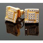 .925 Sterling Silver Yellow Square Black Onyx Crystal Micro Pave Unisex Mens Stud Earrings 2