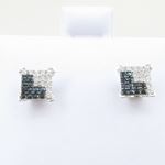 Mens .925 sterling silver White and black 5 row square earring MLCZ38 5mm thick and 6mm wide Size 2