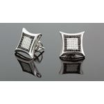 .925 Sterling Silver White Kite Black Onyx and White Crystal Micro Pave Unisex Mens Stud Earrings 2