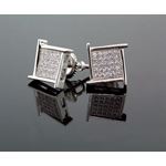 .925 Sterling Silver White Square Spikes White Crystal Micro Pave Unisex Mens Stud Earrings 2