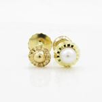 14K Yellow gold Round fancy flower pearl stud earrings for Children/Kids web210 2