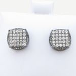 Mens .925 sterling silver Black and white round square earrings MLCZ183 5mm thick and 10mm wide Size