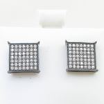 Mens .925 sterling silver Black and white 7 row square earring MLCZ20 2mm thick and 10mm wide Size 2