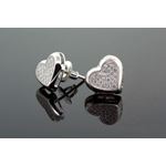 .925 Sterling Silver White Heart White Crystal Micro Pave Unisex Mens Stud Earrings 2