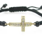 Ladies .925 Italian Sterling Silver String Bracelet with Curved Yellow Cross Length - 2.36in Width -