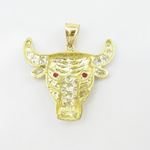 Mens 10k Yellow gold Red and white gemstone cow head charm EGP82 4