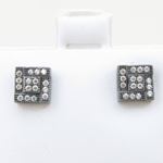 Mens .925 sterling silver White and black 4 row square earring MLCZ126 3mm thick and 6mm wide Size 2