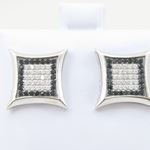 Mens .925 sterling silver White and black 7 row square earring MLCZ208 3mm thick and 13mm wide Size 