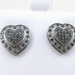 Womens .925 sterling silver Black heart earring 10 MLCZ313 5mm thick and 12mm wide Size 2