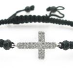 Ladies .925 Italian Sterling Silver String Bracelet with Dual White Cross Length - 2.36in Width - 16