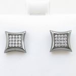 Mens .925 sterling silver Black and white 4 row square earring MLCZ199 3mm thick and 9mm wide Size 2