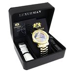 Luxurman World Map Mens Genuine Diamond Watch Yellow Gold Plated 0.12ct 4