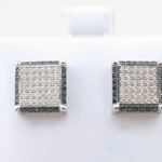 Mens .925 sterling silver Black and white 6 row square earring MLCZ120 4mm thick and 10mm wide Size 