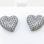 Womens .925 sterling silver Black and white heart earrings 4mm thick and 13mm wide Size 2