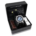 Luxurman Mens VS Diamond Bezel Watch 4.50ct Blue MOP Interchangable Leather Band 4
