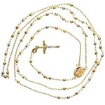 14K 3 TONE Gold HOLLOW ROSARY Chain - 30 Inches Long 2.9MM Wide 2