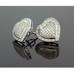 .925 Sterling Silver White Heart White Crystal Micro Pave Unisex Mens Stud Earrings 2