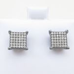 Mens .925 sterling silver Black and white 6 row square earring MLCZ9 5mm thick and 9mm wide Size 2