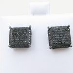 Mens .925 sterling silver Black 10 row square earring MLCZ73 4mm thick and 10mm wide Size 2