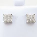 Mens .925 sterling silver White 6 row square earring MLCZ114 4mm thick and 7mm wide Size 2