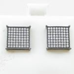 Mens .925 sterling silver Black and white 8 row square earring MLCZ24 3mm thick and 11mm wide Size 2