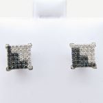 Mens .925 sterling silver White and black 6 row square earring MLCZ43 5mm thick and 8mm wide Size 2