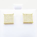 Mens .925 sterling silver Yellow 7 row square earring MLCZ17 2mm thick and 10mm wide Size 2