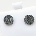 Mens .925 sterling silver Black round earring 4 MLCZ245 2mm thick and 9mm wide Size 2