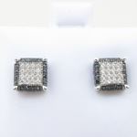 Mens .925 sterling silver White and black 8 row square earring MLCZ76 4mm thick and 7mm wide Size 2