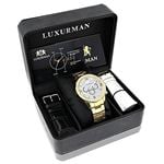 Luxurman Liberty Yellow Gold Plated Genuine Mens Diamond Watch Swiss Movt 0.2ct 4