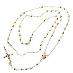 10K 3 TONE Gold HOLLOW ROSARY Chain - 28 Inches Long 4.02MM Wide 2