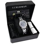 Luxurman Ladies Diamond Watch 0.30ct Blue MOP Sparkling Stones Three Chronograph 4