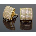 .925 Sterling Silver Yellow Square White Crystal Micro Pave Unisex Mens Stud Earrings 2