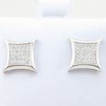 Mens .925 sterling silver White 5 row square earring MLCZ202 3mm thick and 10mm wide Size 2